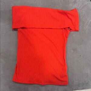A New Day Red Ribbed off the shoulder top